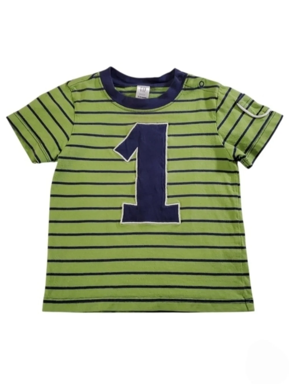 K1207 * Baby Gap Boys Number 1 Striped Tee Navy Blue Green Size 18/24M